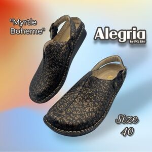 Alegria Myrtle Boheme Leather Adjustable Backstrap Clogs Size 40